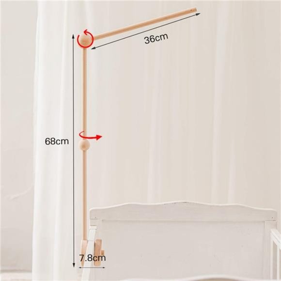 Baby Crib Mobile Arm - Wooden Baby Mobile Crib Holder, Mobile Hanging Baby Crib - Picture 2 of 6